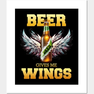 Beer give me wings Version 1 wing Dark Background Posters and Art